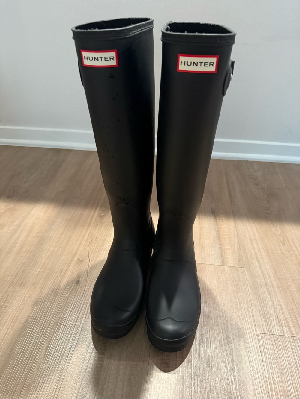 Hunter Black Tall Women's Rain Boots with Red Logo